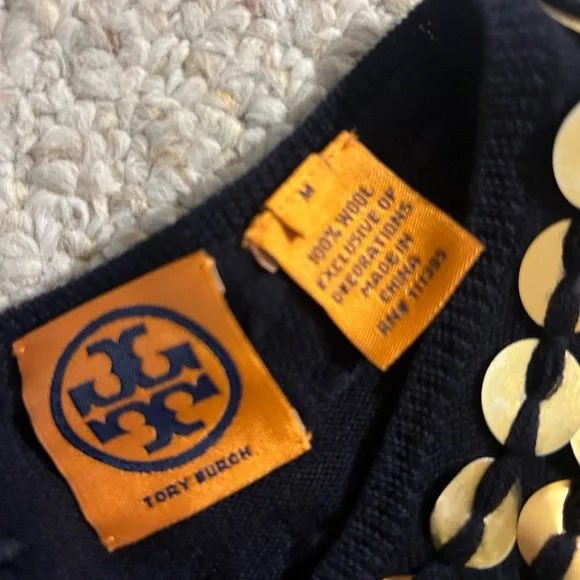 Tory Burch Navy Gold Pailette Fit & Flare Dress Sz Medium - Picture 3 of 5